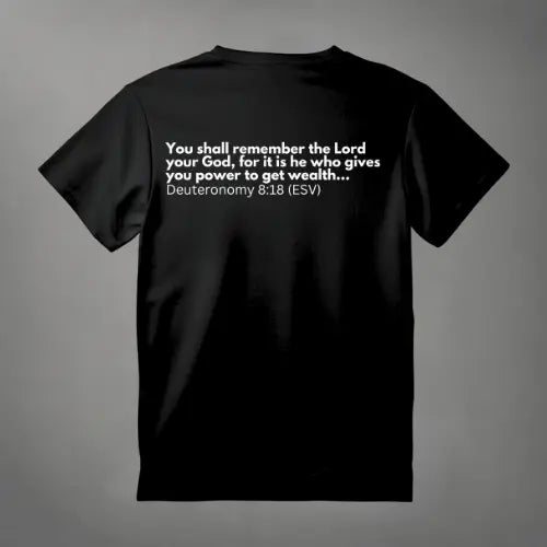 In my Bag and my Bible: Deut 8:18 T-Shirt tagandscript