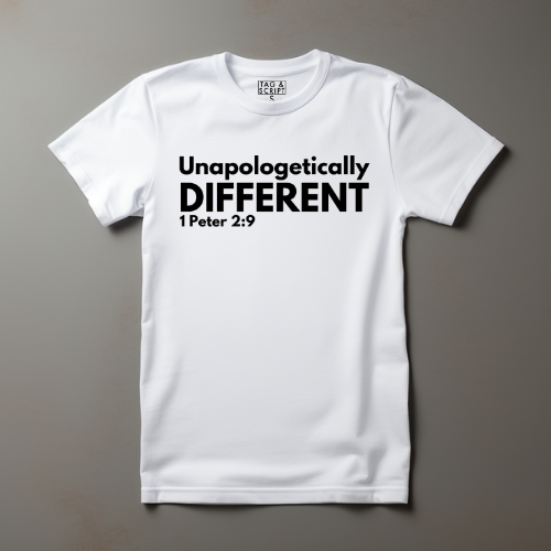 Unapologetically Different: 1 Peter 2:9 T-Shirt tagandscript